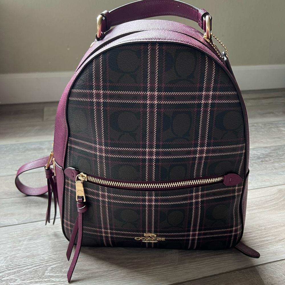 Coach Burgundy and Brown Plaid Backpack